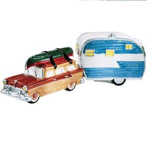 Department 56 Snow Village On The Road Again station wagon trailer Christmas